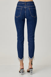 RISEN Embellished Mid Rise Crop Skinny Jeans - Trendy & Comfortable Denim